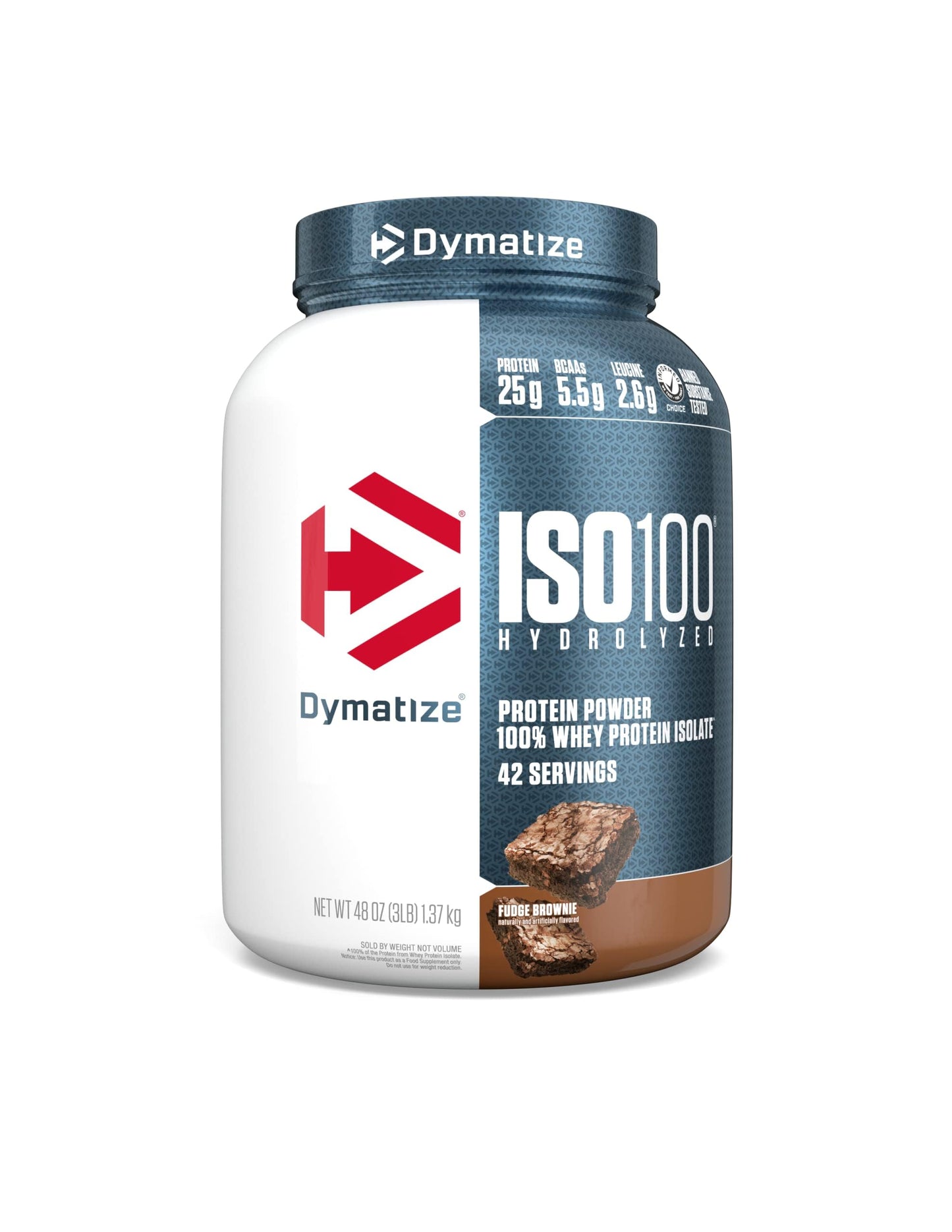 Dymatize ISO100 Whey Protein Powder Isolate, Gourmet Chocolate, 25g of Protein, 20 Servings, 5.5g BCAAs, Less Than 120 Cal., Gluten Free, 1g Fat, 1g Sugar, 2g Carb