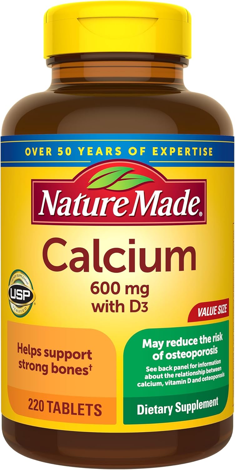Nature Made Calcium 600 mg with Vitamin D3, Dietary Supplement for Bone Support, 220 Tablets (pack of 1) - Nirvana Guru