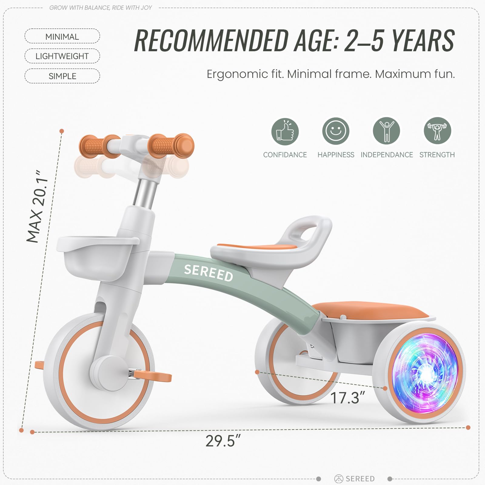 SEREED Colorful Lighting Toddler Tricycle for 2-5 Years Old Girls, Adjustable Seat&Handlebar Trike, Removable Basket, Birthday Gift Idea for Kids Ages 2+ (Pink) Nirvana Guru