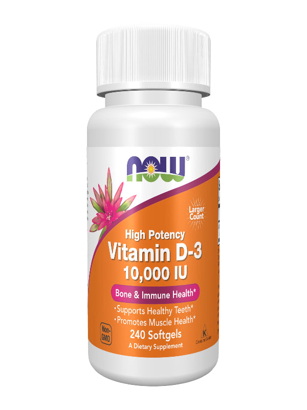NOW Foods Supplements, Vitamin D-3 10,000 IU, Highest Potency, Structural Support*, 120 Softgels - Nirvana Guru