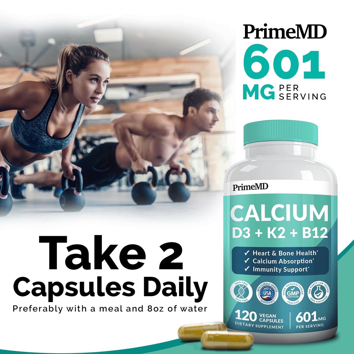 4-in-1 Calcium 1200mg with Vitamin D3 - Calcium Supplement for Women and Men with Vitamin K2 B12 5000 IU - Extra Strength Calcium Citrate for Bone and Heart Support (120ct) Nirvana Guru