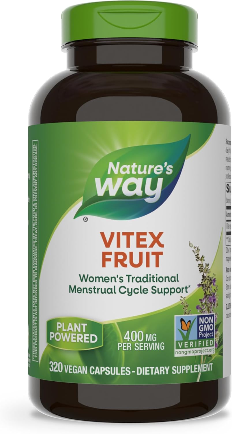 Nature's Way Vitex Fruit, Traditional Menstrual Cycle Support*, Traditional Women's Health Support*, Chasteberry, Vegan, 320 Capsules (Packaging May Vary) - Nirvana Guru