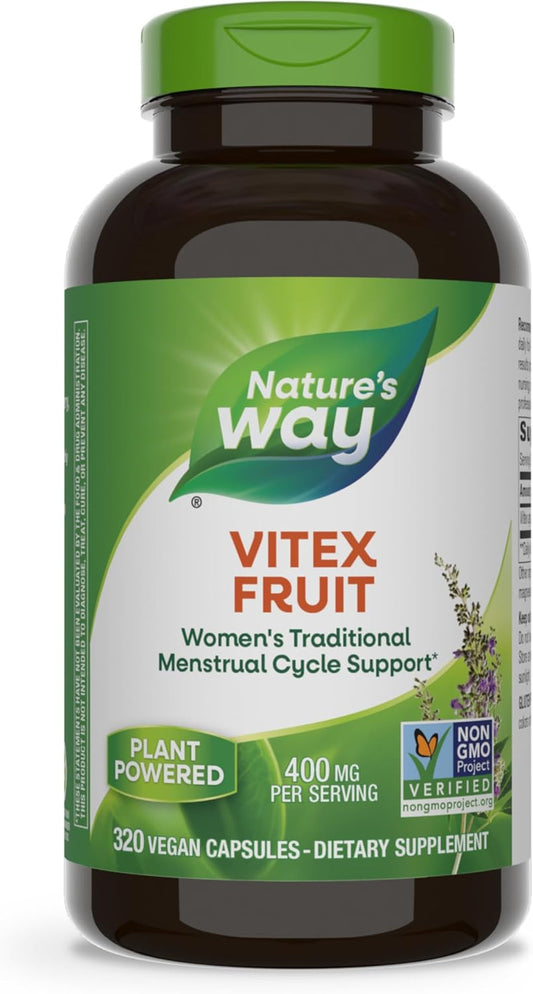 Nature's Way Vitex Fruit, Traditional Menstrual Cycle Support*, Traditional Women's Health Support*, Chasteberry, Vegan, 320 Capsules (Packaging May Vary) - Nirvana Guru