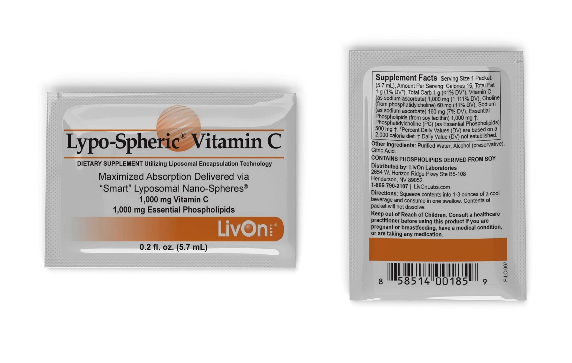 LivOn Laboratories Lypo–Spheric Liposomal Vitamin C 1000mg - No Sugar, Immune Support, Plant Based - Easy to Swallow, Absorbable, Individual Packets - Non–GMO, Gluten Free(0.2floz30 Packets) Nirvana Guru
