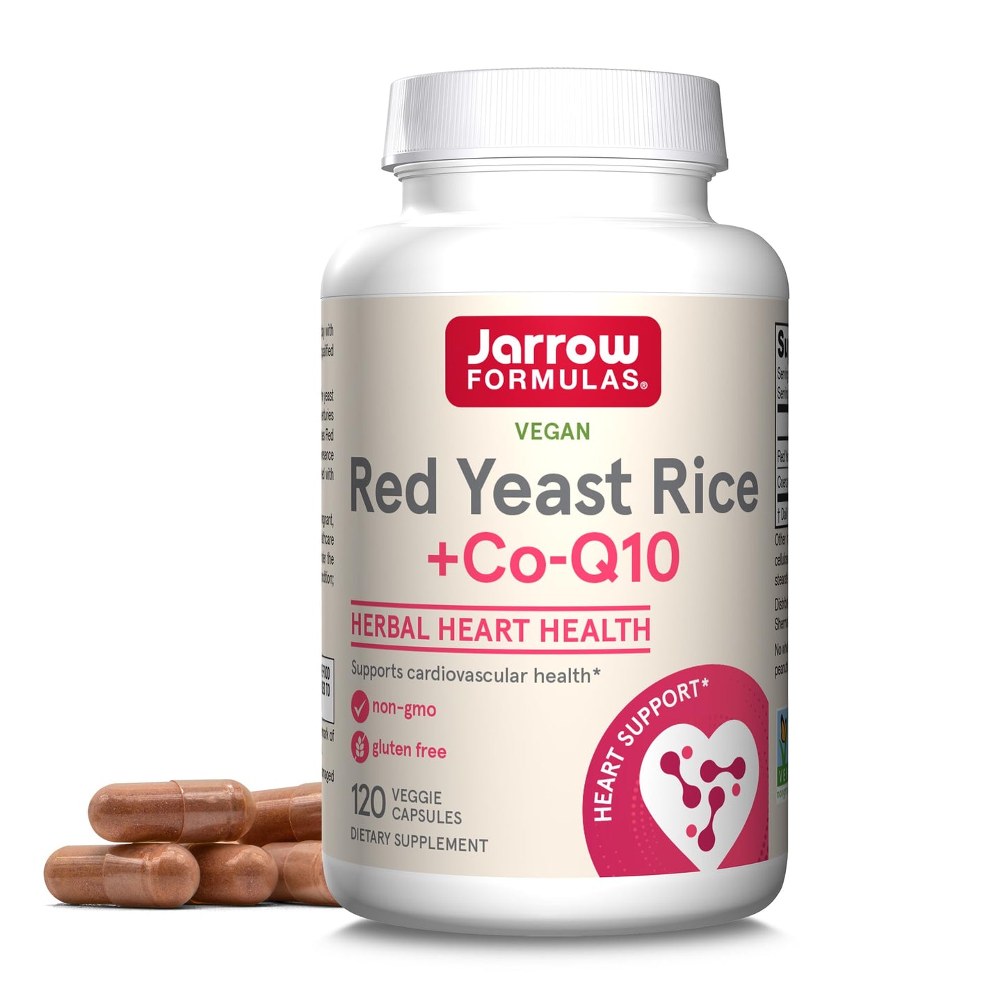 Jarrow Formulas Red Yeast Rice 1200 mg & Co-Q10 100 mg Per Serving - 120 Veggie Caps - 60 Servings - Herbal Heart Health Dietary Supplement - Supports Cardiovascular & Heart Health - Vegan - Nirvana Guru