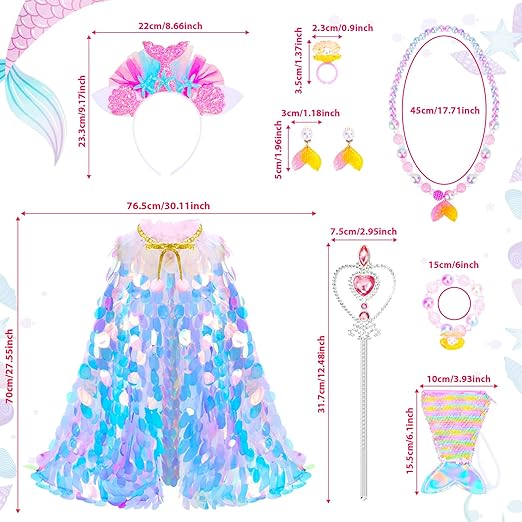 Princess Dress Up Toys Princess Dress Up Clothes Rainbow Mermaid Cape Kit 9 Pcs Gift Set for Little Girls 3-8 Years nirvanaguru