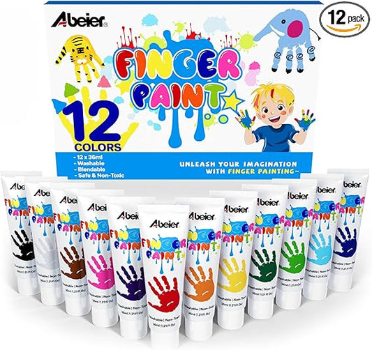 ABEIER Washable Finger Paint for Toddlers, Safe Non-Toxic, 12 Vibrant Colors (1.21fl oz), Baby Safe Paint for Hand and Feet, Mess Free Art Supplies for Kids, Preschool Learning Gifts, Ages 1-3 4 5 6+ nirvanaguru