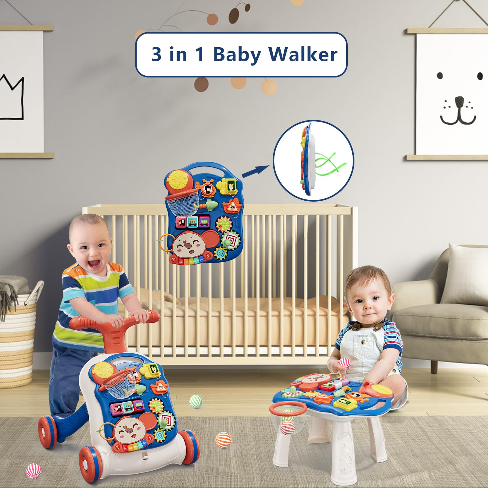 QDRAGON 3 in 1 Baby Walker and Activity Center for Girl, Learning to Walk, Sit to Stand, Early Educational Push Toys with Music Panel for Infant Toddler 12+ Months Pink Nirvana Guru