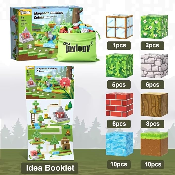 Magnetic Blocks-Build Mine Magnet World Edition, Magnetic Toys for Boys & Girls Age 3-4 4-5 6-8,STEM Montessori Sensory Toys for Toddlers Gifts for 3+ Years Old,48PCS Fidget 1" Cubes Construction Toy Nirvana Guru