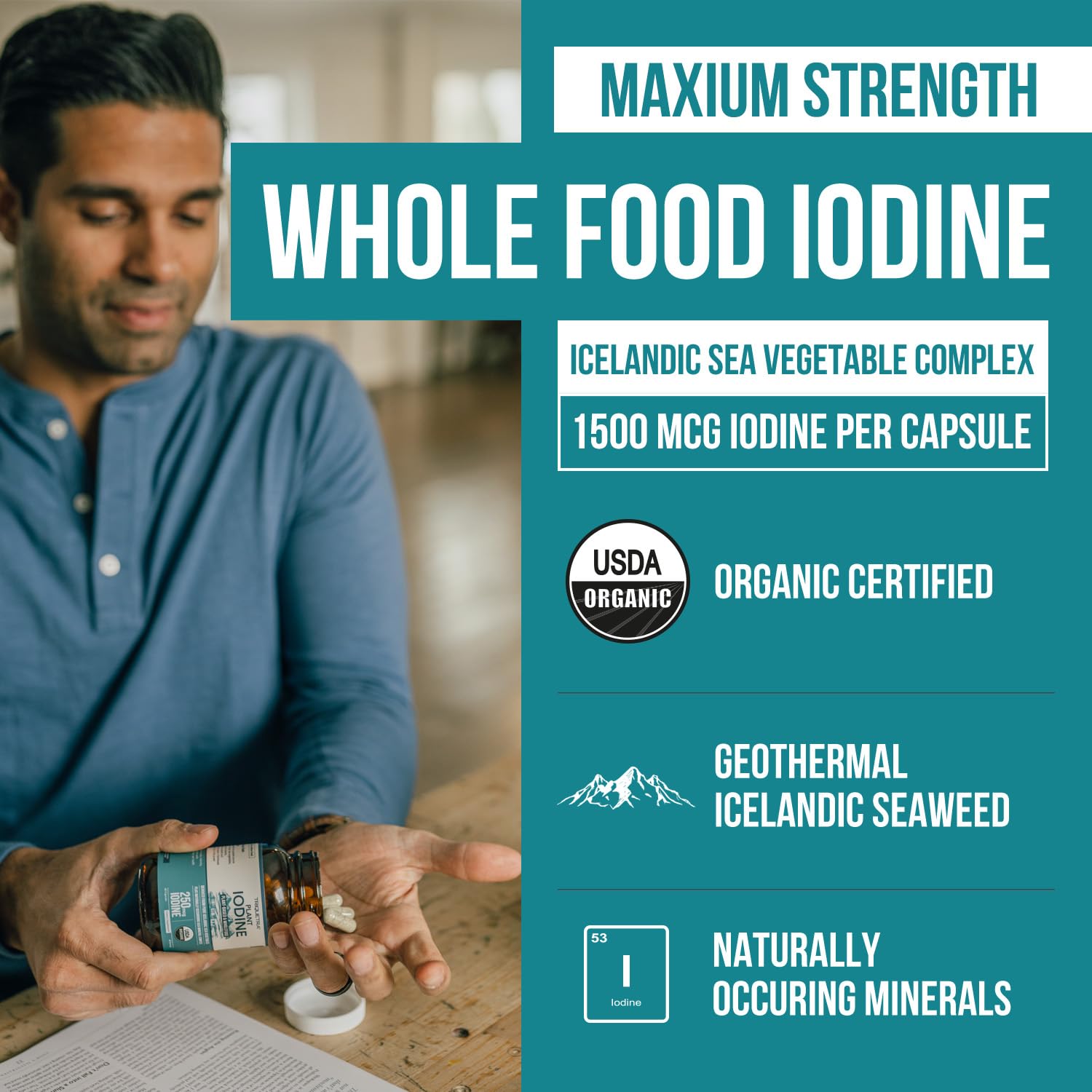 Organic Iodine Supplement from Sea Vegetable Complex, Whole Food & Raw Form - Iodine Plus Trace Mineral Complex – Contains Purest Icelandic Sea Kelp, Irish Moss & Bladderwrack (250 mcg) Nirvana Guru