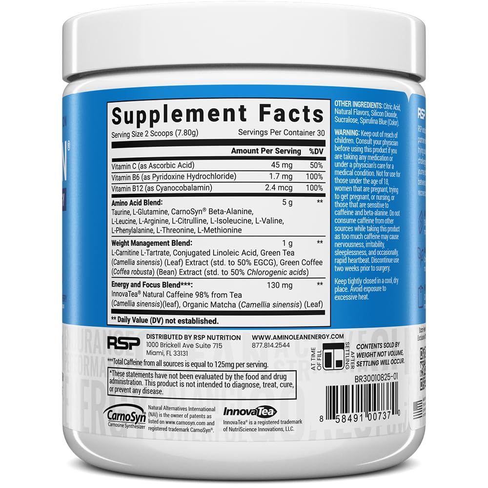 RSP NUTRITION AminoLean Pre Workout Powder, Amino Energy & Weight Management with Vegan BCAA Amino Acids, Natural Caffeine, Preworkout Boost for Men & Women, 30 Serv, Pink Lemonade… Nirvana Guru