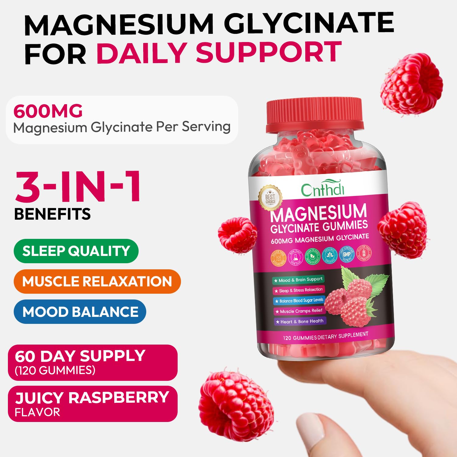 Magnesium Glycinate Gummies 600mg, High Absorption Magnesium Gummies with L-Threonate, Calcium, Vitamin B6, D3, Sugar Free Chews for Adults & Kids Relaxation, Stress Relief, Night Rest Nirvana Guru