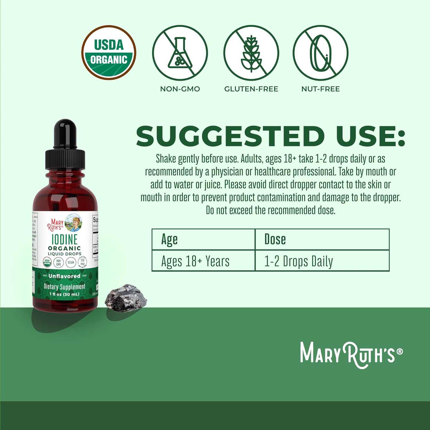 MaryRuth Organics Iodine Liquid Drops | Potassium Iodide | 1 Year Supply | 450 Servings | Thyroid Health | USDA Organic| Vegan | Non-GMO | Gluten Free | 1 Fl Oz - Nirvana Guru