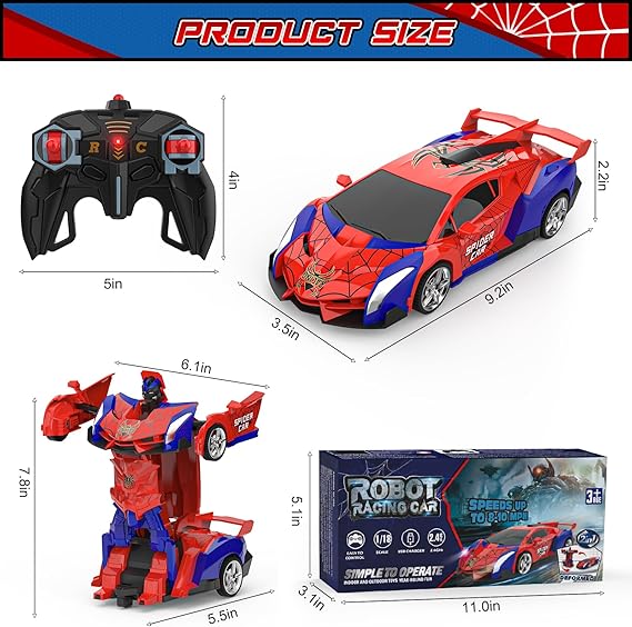 BLUEJAY Transform Rc Cars for Boys 4-7 8-12, 2.4Ghz Remote Control Car 1:18 Scale Transforming Robot, One-Button Deformation 360° Rotation Car Toy Gifts for Boys 3-5 nirvanaguru
