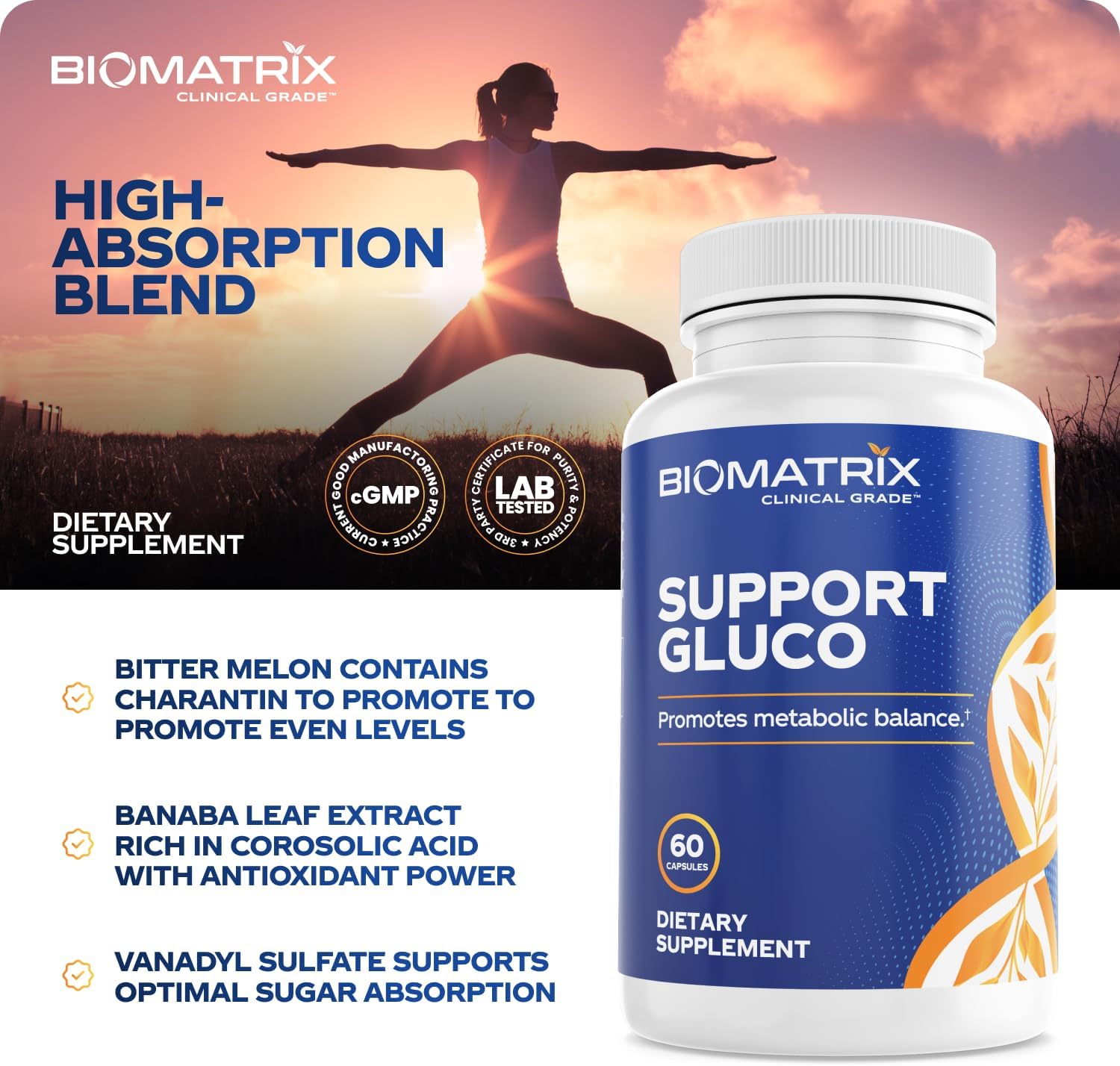 BioMatrix Metabolism Supplement for Men and Women, Cinnamon, Gymnema, Lipoic Acid, Vanadyl Sulfate, Chromium Picolinate, Bitter Melon (60 Capsules) Nirvana Guru