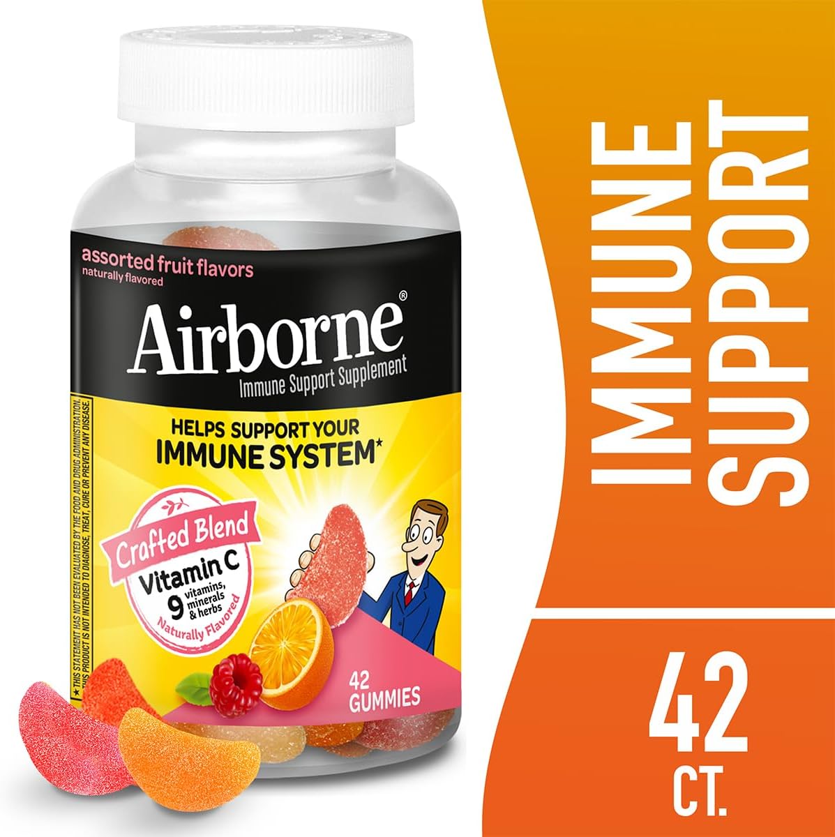 Airborne 750mg Vitamin C Immune Support Supplement Gummies for Adults, Assorted Fruit Flavor, Gluten Free Crafted Blend with Powerful Antioxidants Vitamins A C & E, 42 Gummies (2 Pack) Nirvana Guru