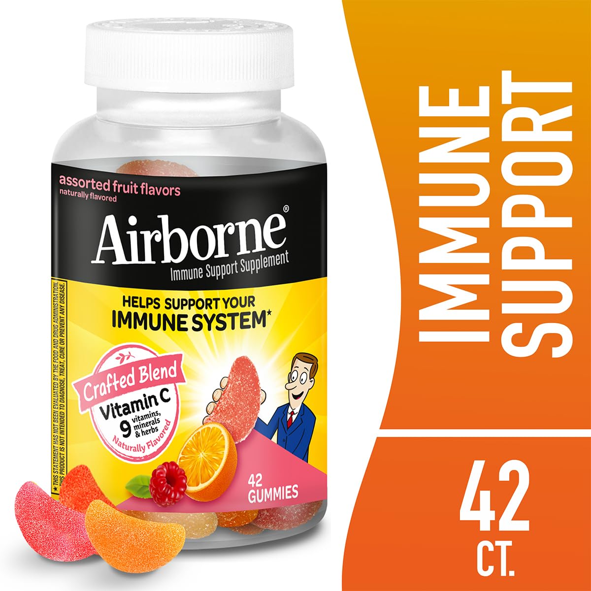 Airborne 750mg Vitamin C Immune Support Supplement Gummies for Adults, Assorted Fruit Flavor, Gluten Free Crafted Blend with Powerful Antioxidants Vitamins A C & E, 42 Gummies (4 Pack) Nirvana Guru