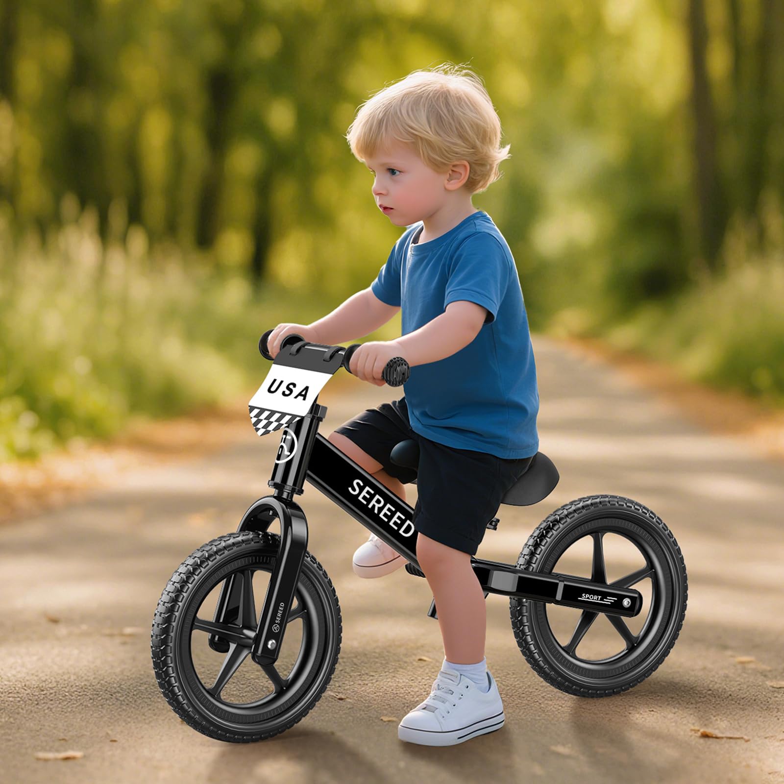 SEREED Toddler Balance Bike 2 Year Old, No Pedal Kids Toy Bike for 2-5 Years Old, Tool-Free Adjustment, Gift for 2-3 Boys Girls, Customize Plate with 3pcs Stickers (White) Nirvana Guru