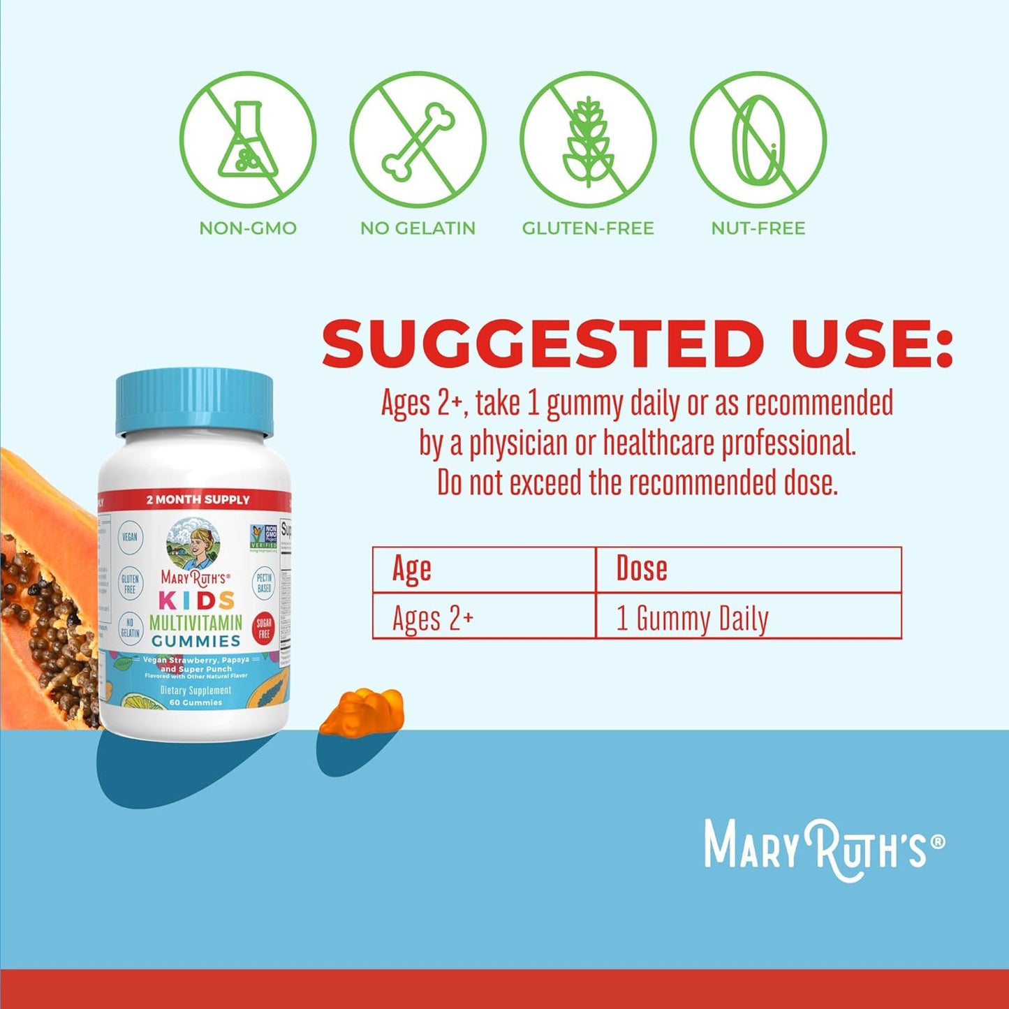 MaryRuth Organics Kids Vitamins | Multi | Sugar Free | 2 Month Supply | Kids Multivitamin Gummies for Ages 2+ | Vegan | Only 1 Gummy a Day | 60 Count - Nirvana Guru