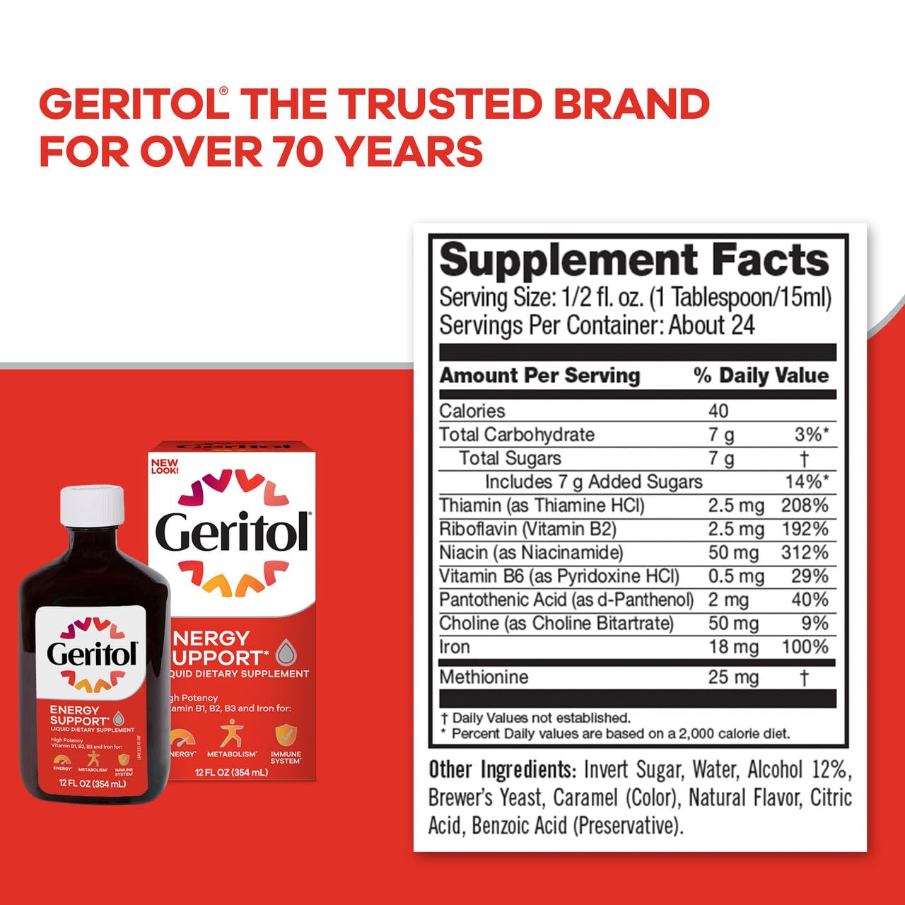 Geritol Liquid Vitamin and Iron Supplement, Energy Support, Contains High Potency B-Vitamins and Iron, Pleasant Tasting, Easy to Swallow, No Artificial Sweeteners, Non-GMO, 12 Oz Nirvana Guru
