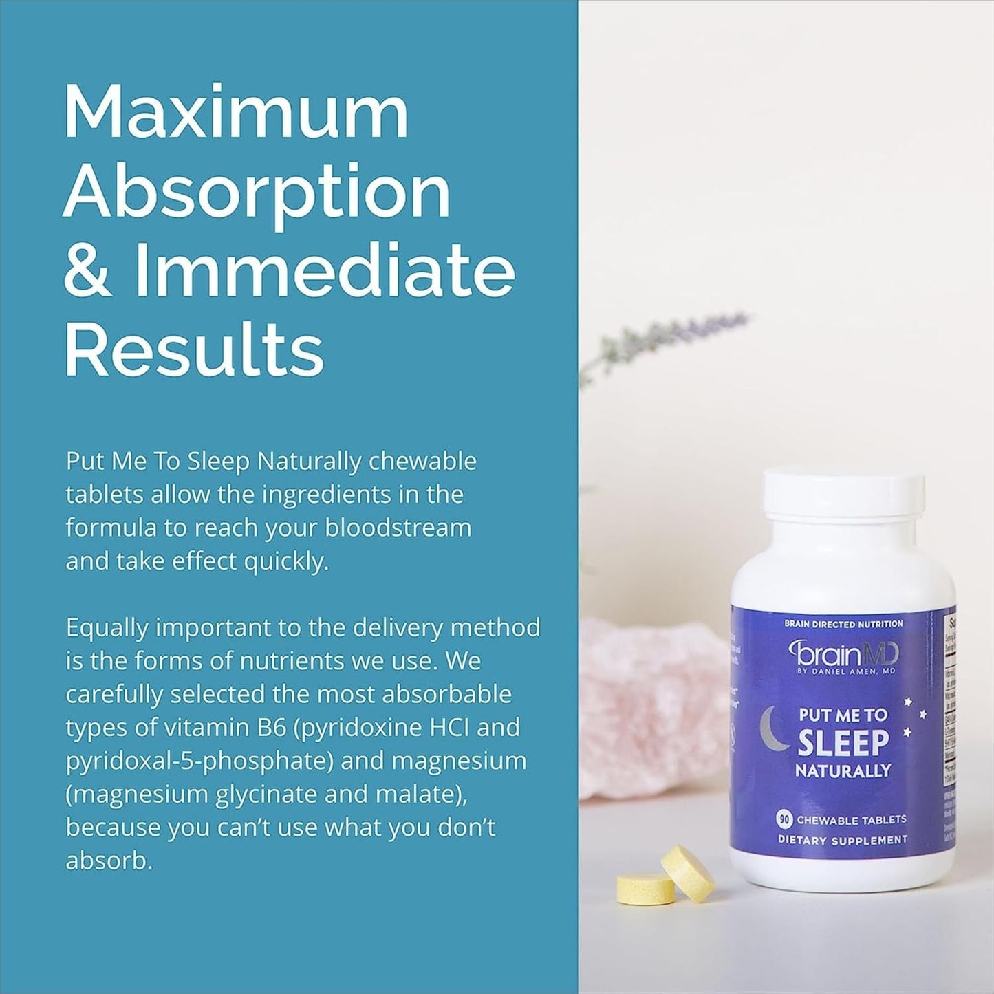 BRAINMD Dr Amen Put Me to Sleep Naturally - 90 Chewable Tablets, Pack of 2 - with Melatonin, L-Theanine, Magnesium, GABA, Vitamin B6 & 5-HTP - Gluten Free - 90 Total Servings Nirvana Guru