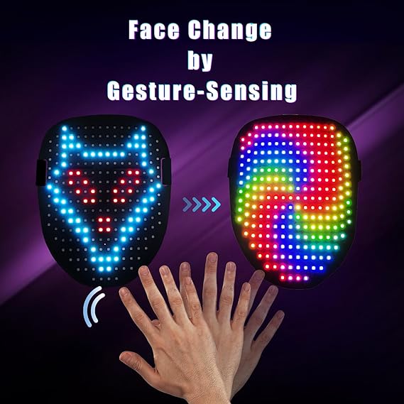 Mr.Pang LED Mask Light up Mask with Gesture Sensing, Cool Face Transforming Mask, Perfect Gifts for Halloween Christmas Birthday Cosplay Party Nirvana Guru