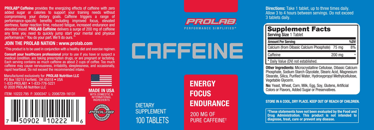 ProLab Caffeine Tablets 100 Count