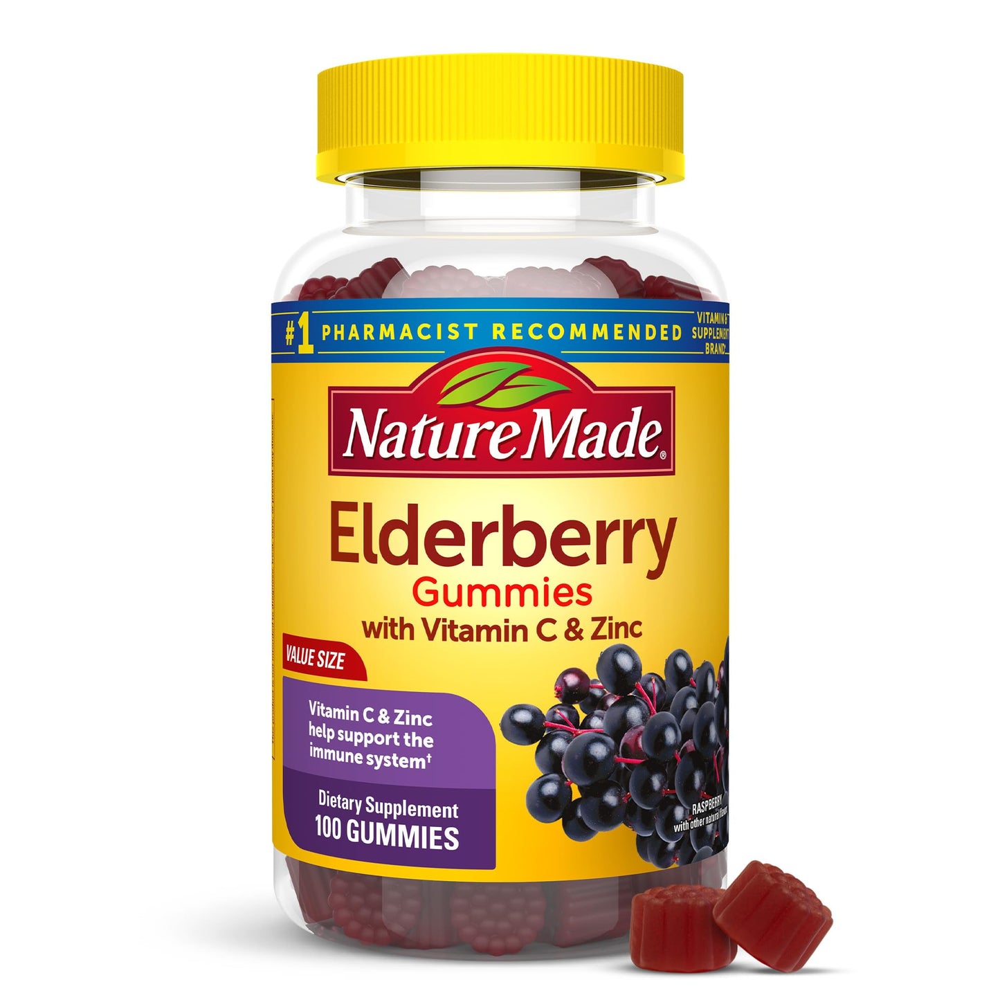 Nature Made Elderberry with Vitamin C and Zinc, Dietary Supplement for Immune Support, 100 Gummies, 50 Day Supply - Nirvana Guru