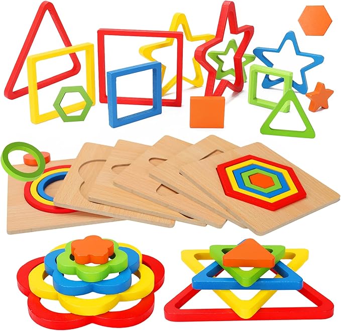 Toddler Puzzles Montessori Toy Wooden Shape Sorting Puzzle Sensory Toy Toddler Activities Preschool Learning Educational Autistic Developmental 1 2 3 Year Old Girl Boy 1-3 Dementia Game Easter Gift nirvanaguru