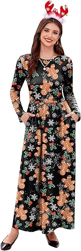 For G and PL Women's Ugly Christmas Maxi Dress Long Sleeve Graphic Outfit with Pockets nirvanaguru