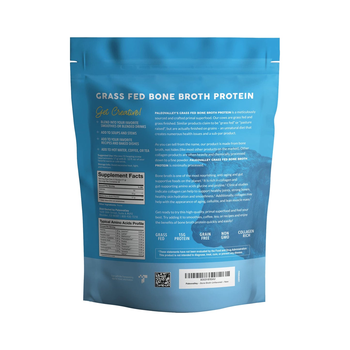 Paleovalley 100% Grass Fed Beef Bone Broth Protein Powder - Rich in Collagen Peptides for Hair, Skin, Gut Health, Bone and Joint Support - 28 Servings, 15g Protein Per Serving - No Gluten or GMOs - Nirvana Guru
