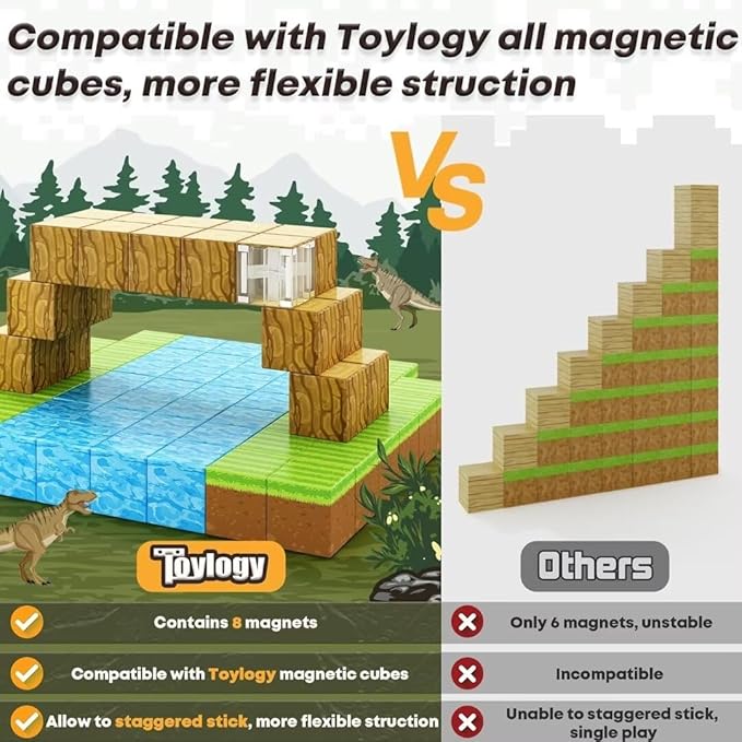 Magnetic Blocks-Build Mine Magnet World Edition, Magnetic Toys for Boys & Girls Age 3-4 4-5 6-8,STEM Montessori Sensory Toys for Toddlers Gifts for 3+ Years Old,48PCS Fidget 1" Cubes Construction Toy Nirvana Guru