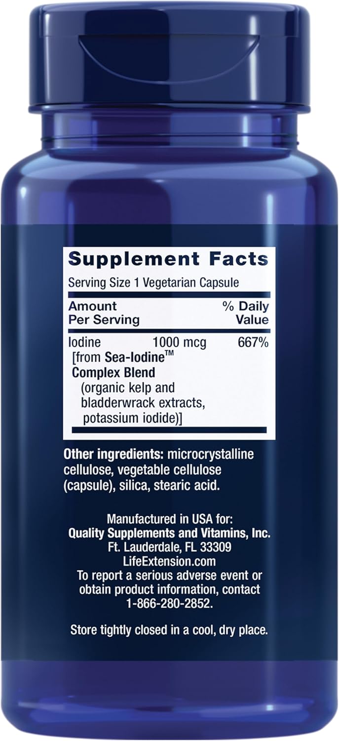 Life Extension Sea-Iodine™, kelp and bladderwrack-derived iodine, supports healthy levels of this essential nutrient for thyroid health and beyond, non-GMO, gluten-free, vegetarian, 60 capsules Nirvana Guru