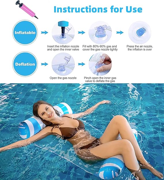 4 Pack Upgrated XL Water Pool Floats, 4-in-1 (Hammock, Saddle, Lounge Chair, Drifter) Multi-Purpose Water Pool Float, Non-Stick PVC Material nirvanaguru