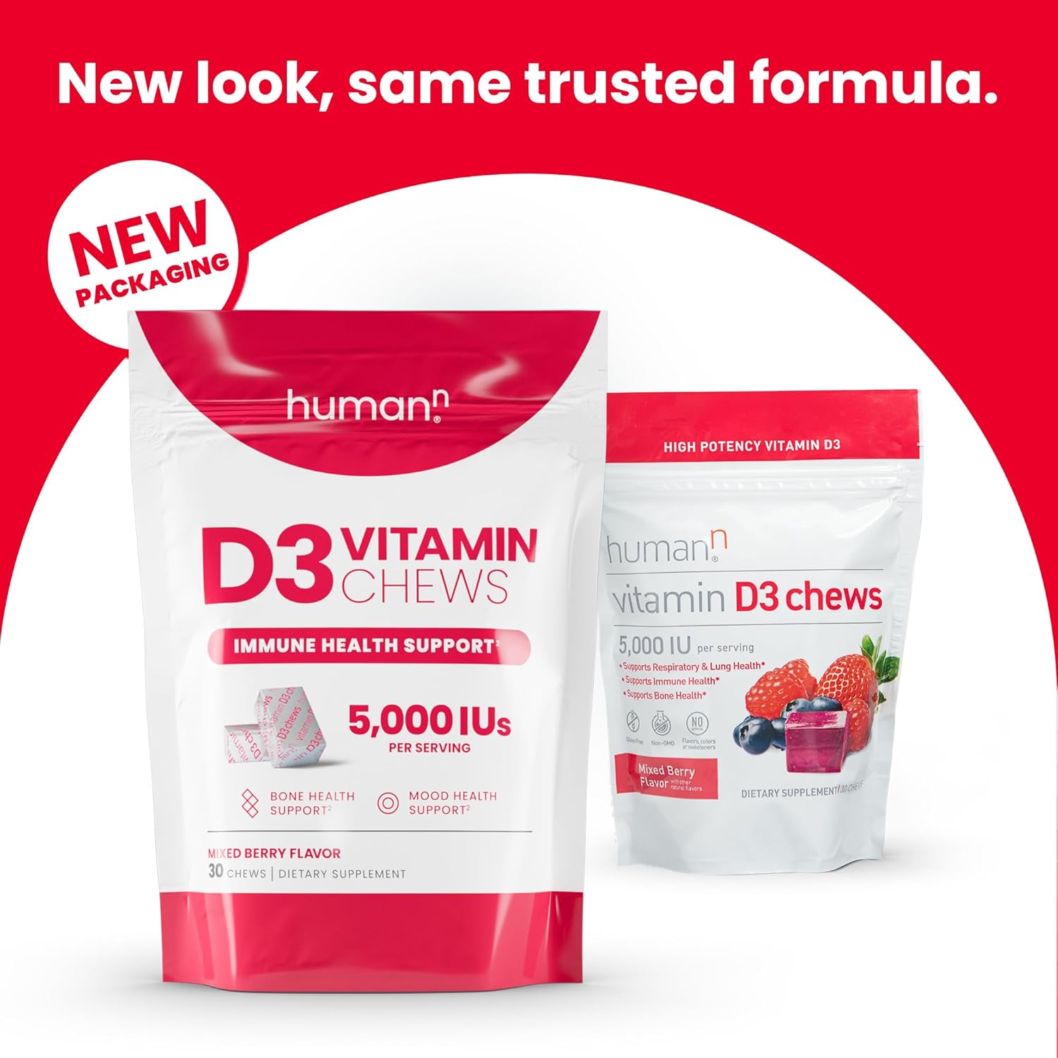 HumanN Vitamin D3 Chews - High Potency Vitamin D 5000iu (125mcg) Helps Support Healthy Mood, Immunity, Respiratory Health & Bone Health, Mixed Berry Flavor, 30-Count - Nirvana Guru