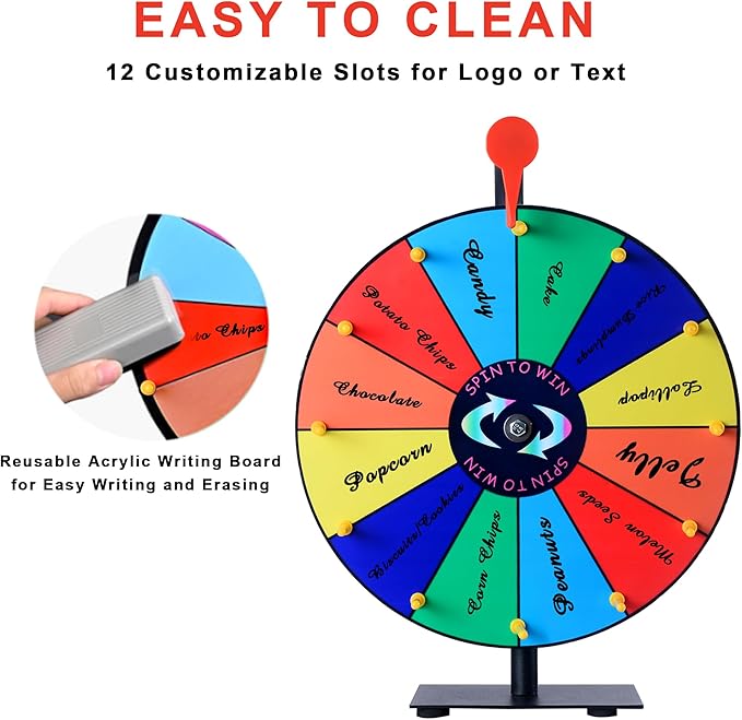 12 Slots Prize Wheel,12 Inch Prizes Spinner with Stand and Heavy Duty Base,Ruleta De Premios,Spin The Wheel for Fortune Spinning Game Carnival & Engaging Home Parties,Tradeshow. nirvanaguru