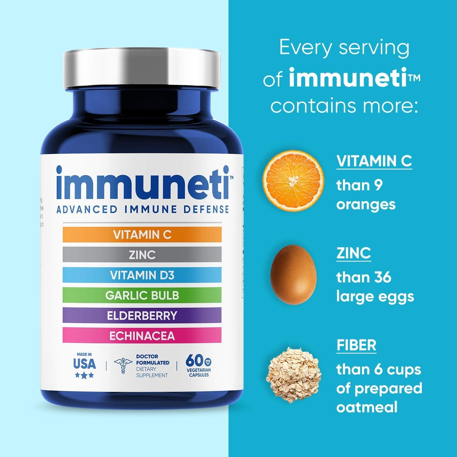 Immuneti - Advanced Immune Defense, 6-in-1 Powerful Blend of Vitamin C, Vitamin D3, Zinc, Elderberries, Garlic Bulb, Echinacea - 3 Pack - Supports Overall Health Nirvana Guru