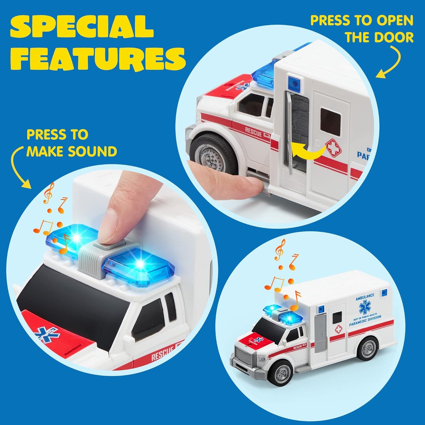 JOYIN 4 Packs Emergency Vehicle Toy Playsets, Friction Powered Vehicles with Light and Sound, Including Fire Truck, Ambulance, Play Police Car and Helicopter, Christmas Toddler Kids Boys Gifts Nirvana Guru