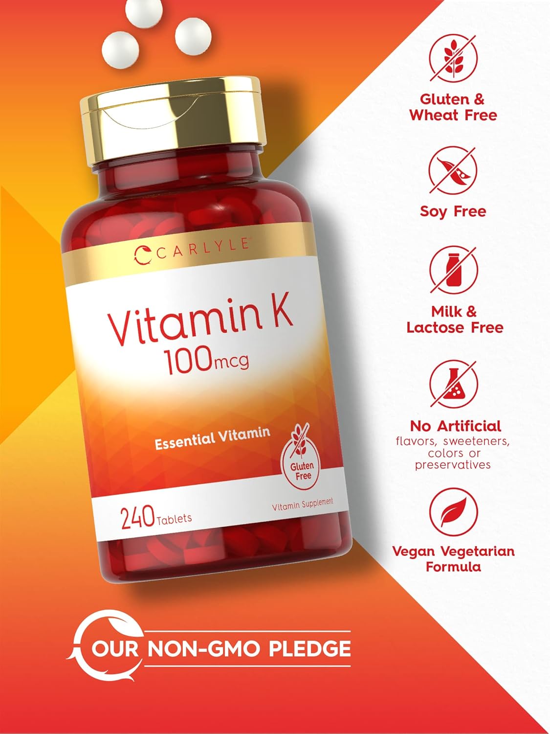 Carlyle Vitamin K 100 mcg | 240 Tablets | Vegetarian, Non-GMO, Gluten Free | Vitamin K Supplement Nirvana Guru