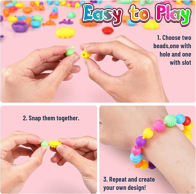 FUNZBO 520+ Snap Pop Beads - Jewelry Making Kit for Kids, Arts and Crafts for Kids Ages 4-8, Toys for 3 4 5 6 Years Old Girls Birthday Gifts Ideas, Bracelet Necklace Ring Snap Set for Little Girls nirvanaguru