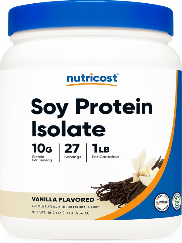 Nutricost Soy Protein Isolate Powder, 1 LB Vanilla - 10 Grams of Protein Per Serving, Vegan, GMO-Free & Gluten Free - Nirvana Guru