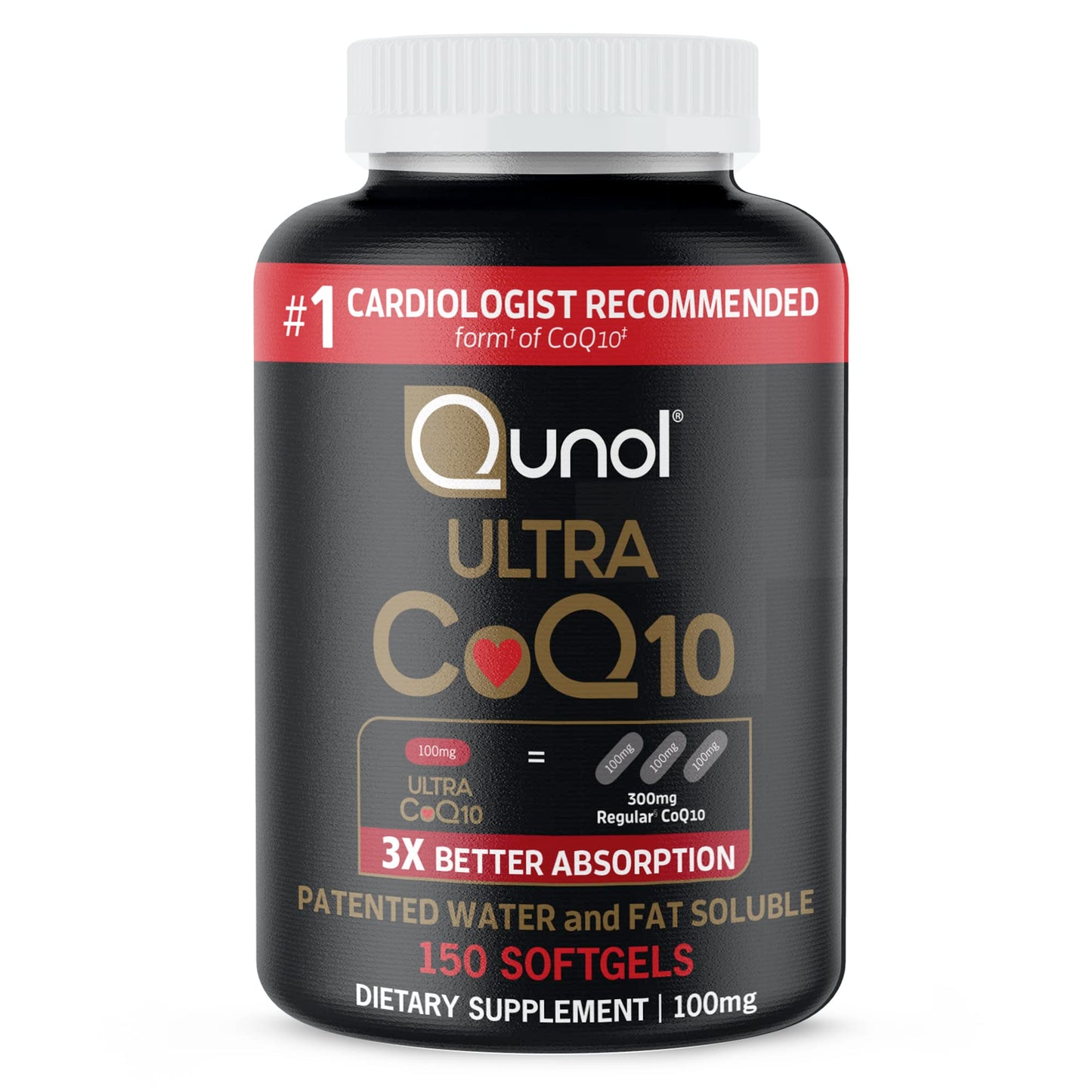 Qunol Ultra CoQ10 100mg Softgels- 3x Better Absorption, Antioxidant for Heart Health & Energy Production, Coenzyme Q10 Vitamins and Supplements, 3 Month Supply, 90 Count
