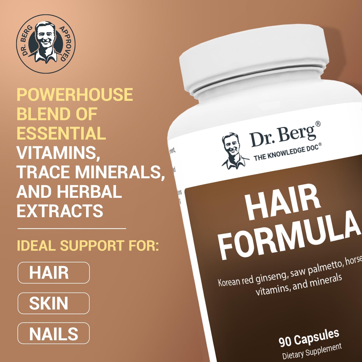 Dr. Berg All-in-One Vitamins for Hair, Skin, & Nails - Advanced Formula with Biotin, Saw Palmetto, DHT Blocker, & Trace Minerals - 90 Veg Capsules - Nirvana Guru