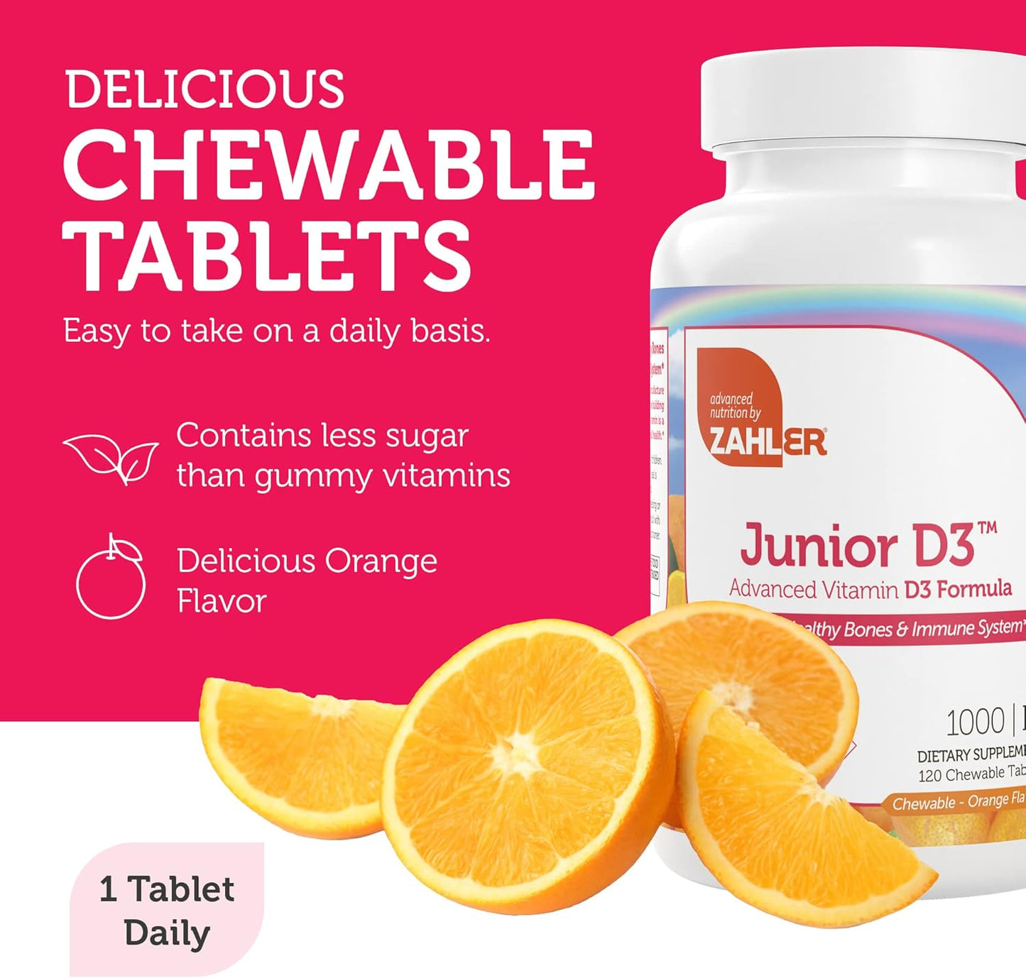 Zahler Junior D3 Vitamins 1000 IU - for Kids - Vitamin D for Kids to Support Bone, Teeth & Immune Health - Kosher Orange Flavor - 120 Count. - Nirvana Guru
