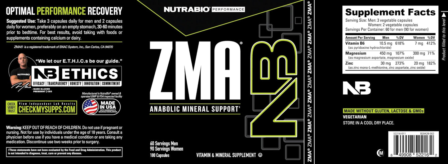 NutraBio ZMA Supplements for Men & Women- Zinc Magnesium Supplements to Support Hormone Levels -Sleep- Muscle Recovery-Immune Health 90 Count Nirvana Guru