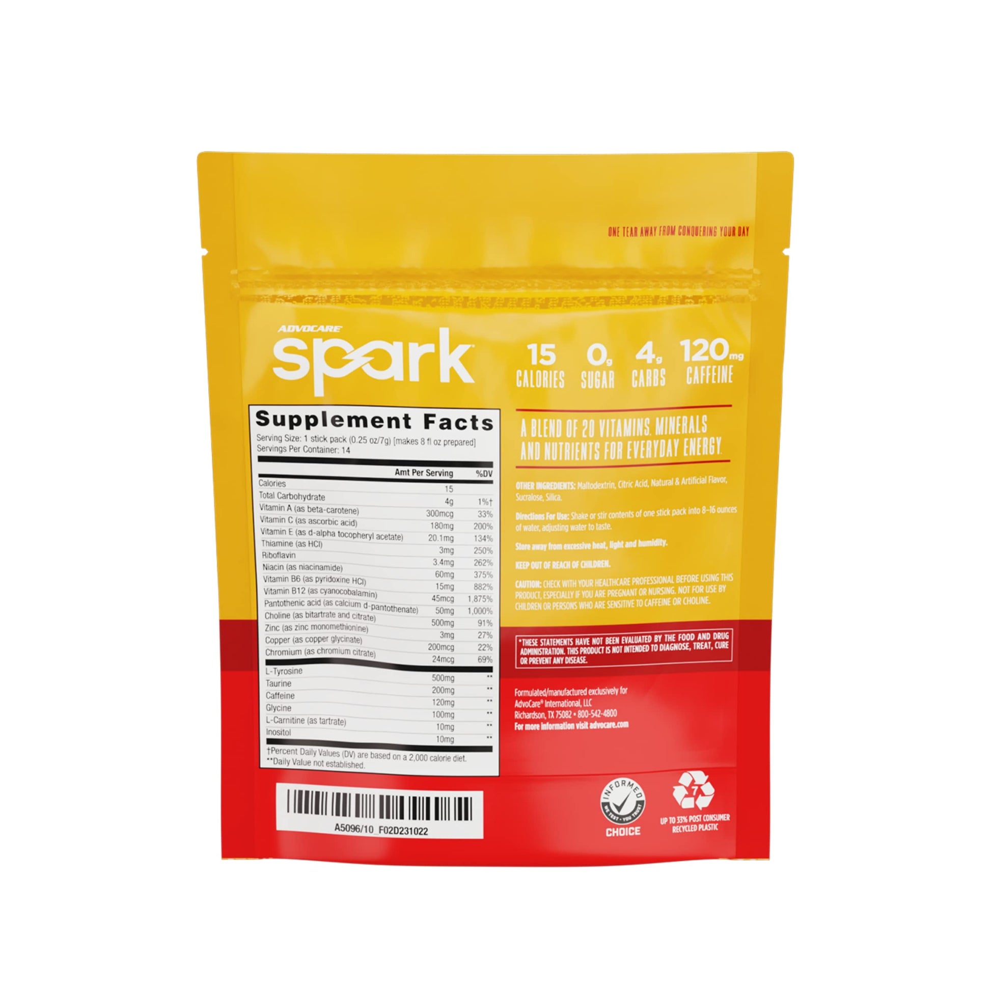 AdvoCare Spark Vitamin & Amino Acid Supplement - Focus & Energy Drink Powder Mix with Vitamin A, B-6, C & E - Also Includes L-Carnitine & L-Tyrosine - Fruit Punch - 10.5 oz Nirvana Guru