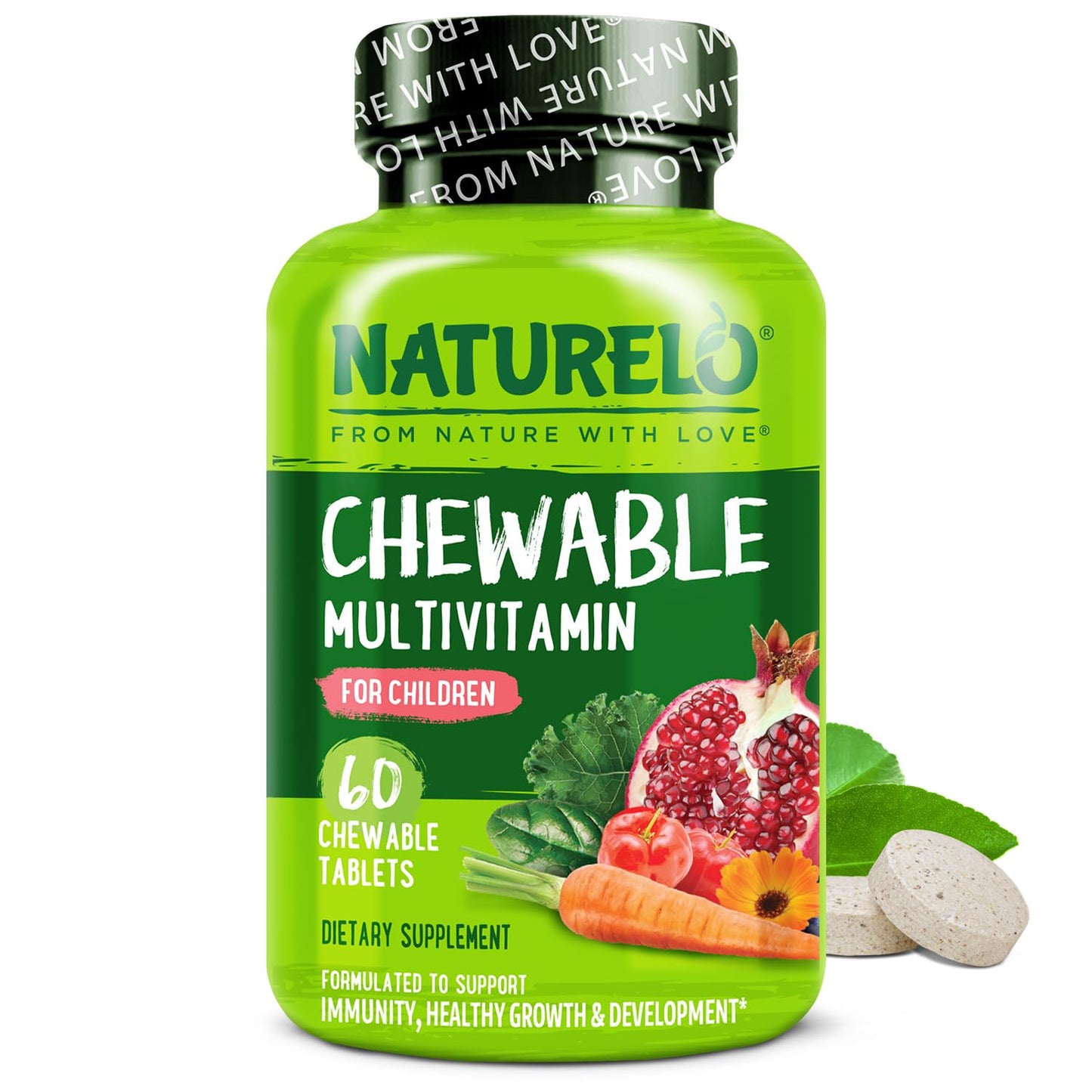 NATURELO Chewable Vitamin for Kids – Multivitamin with Whole Food Organic Fruit Blend - 60 Tablets for Children - Nirvana Guru