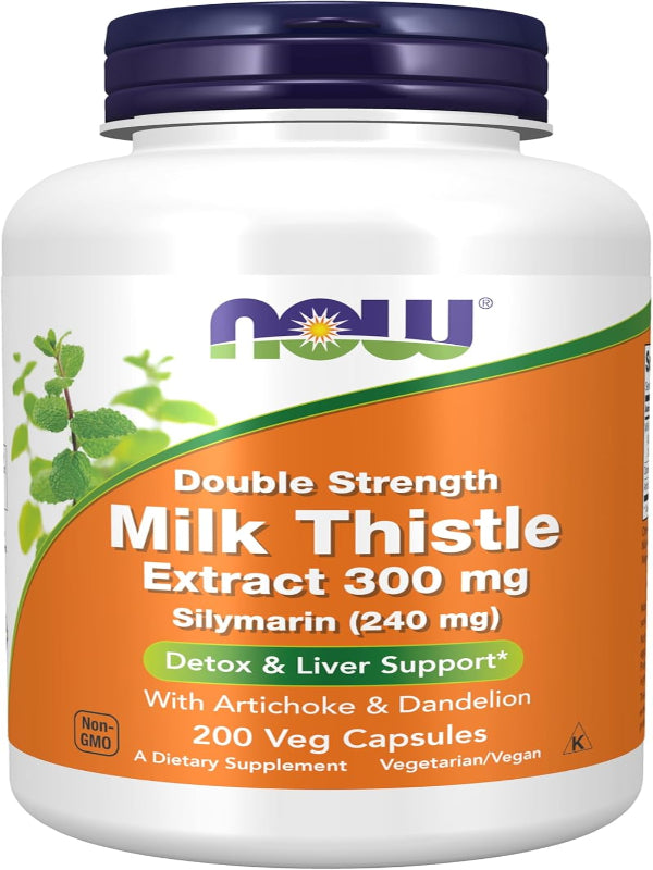 NOW Foods Supplements, Silymarin Milk Thistle Extract 300 mg with Artichoke and Dandelion, Double Strength, Supports Liver Function*, 200 Veg Capsules - Nirvana Guru