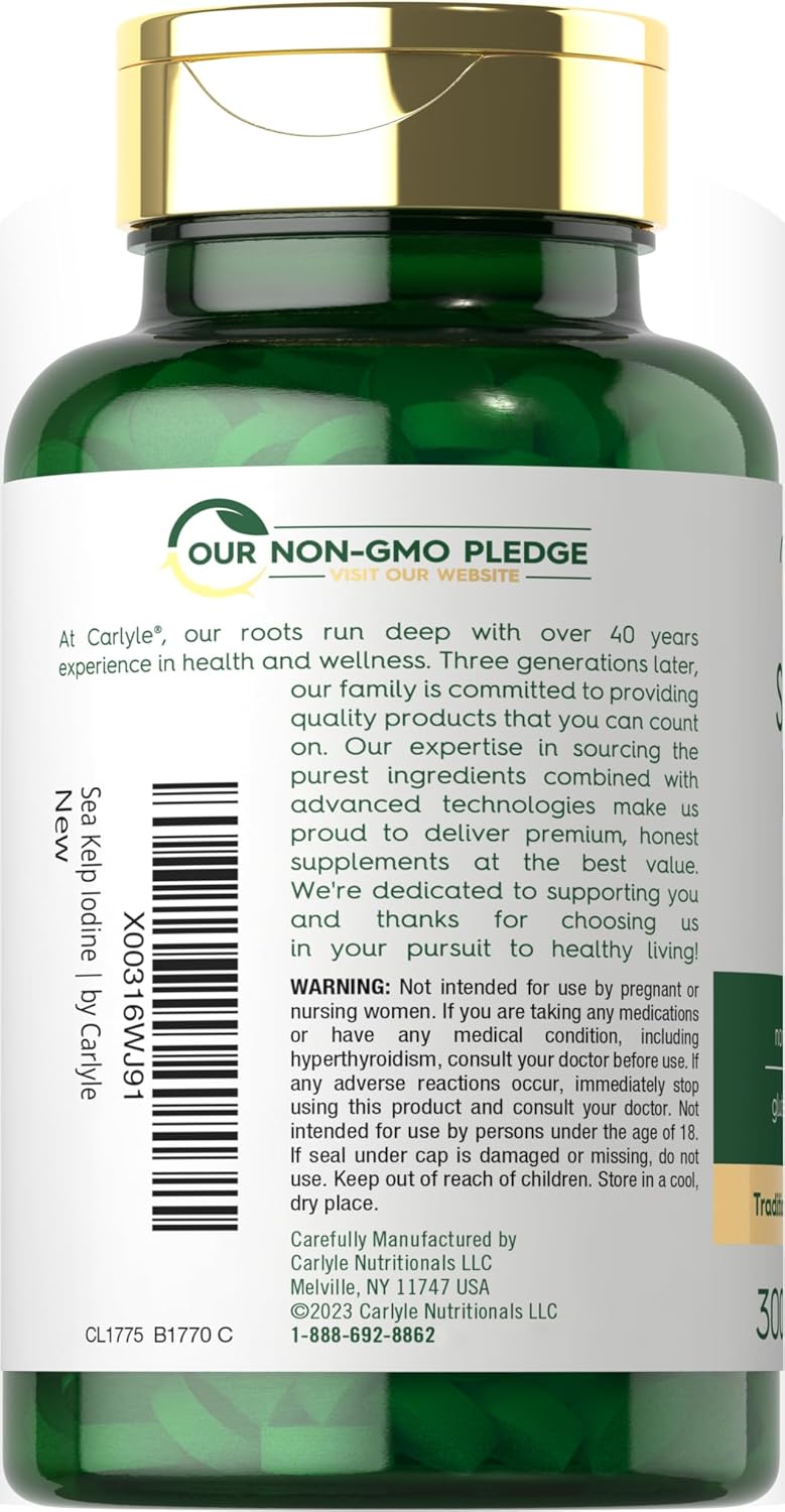 Carlyle Sea Kelp Iodine Supplement | 225mcg | 300 Tablets | Non-GMO, Gluten Free | Traditional Herb Supplement Nirvana Guru