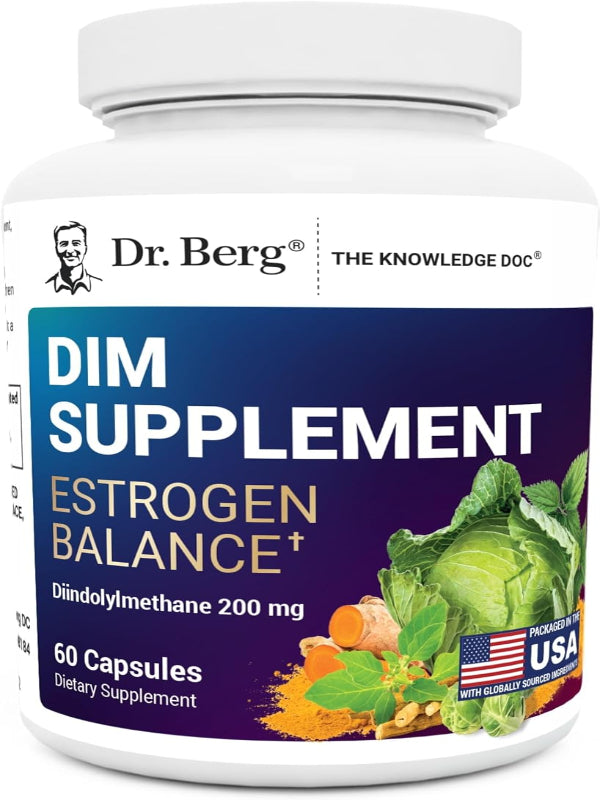 Dr. Berg DIM Supplement Estrogen Balance - Original Estrogen Supplement for Women with Diindolylmethane for Menstrual Symptoms & Menopause Relief & Black Pepper for Enhanced Absorption - 60 Capsules - Nirvana Guru